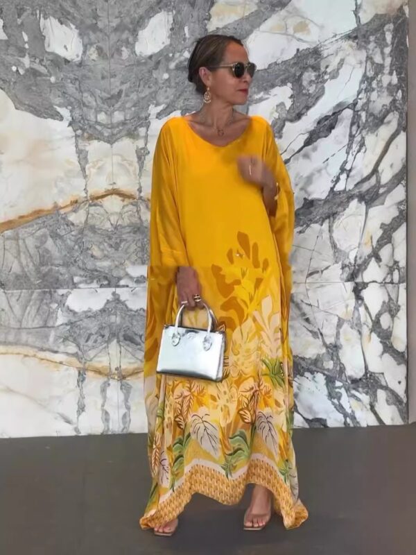 Women's Loose Round Neck Robe Long Sleeve Printed Dress - Image 2