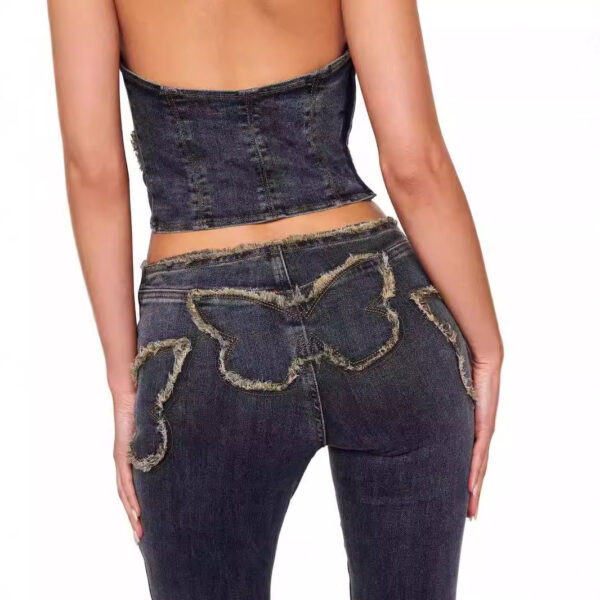 Female Butterfly Embroidered Slim Fit Retro Jeans - Image 2