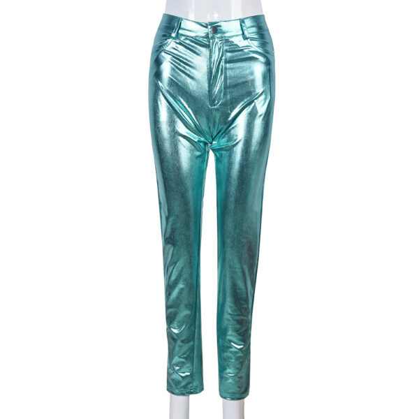 Stitching Bright Zipper High Waist Hip Lift Tights - Image 3