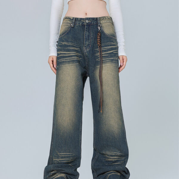 American-style Retro Micro-pull Design Jeans Men's Fashion Brand Straight-leg Trousers Women's - Image 5