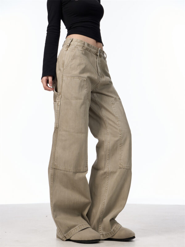 Loose Straight Retro High Street Pocket Design Jeans For Women - Image 3