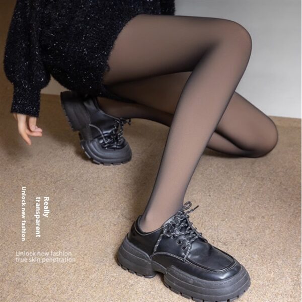 Women's Autumn And Winter Fleece-lined Thick Black See-through Leggings - Image 2
