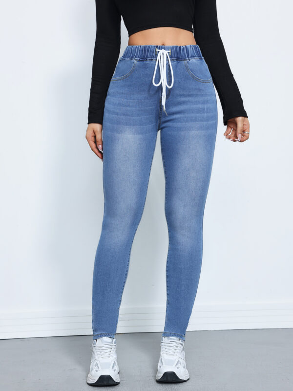 Women's Denim Trousers Autumn And Winter Drawstring Elastic Waist High Elastic Feet - Image 6