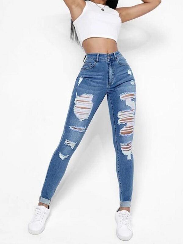 Skinny Jeans Women's High Waist Slim Fit Slimming Holes Skinny Pants - Image 5
