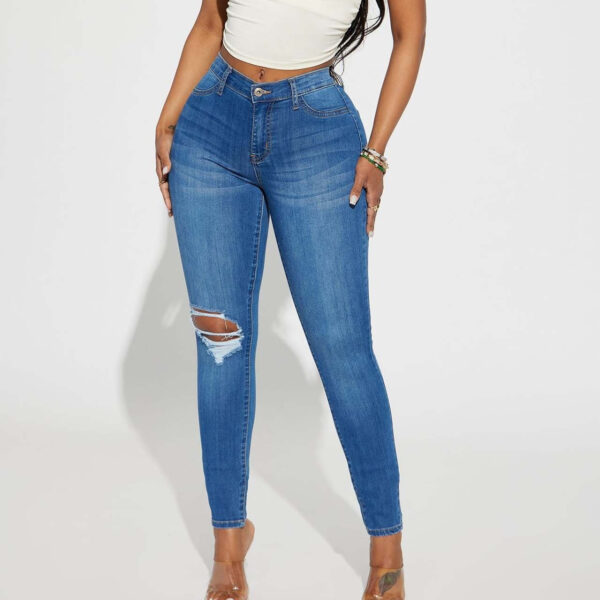 Women's Stretch Ripped Jeans - Image 4