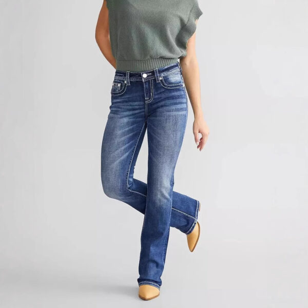 Women's Embroidery Denim Bootcut Trousers Fashion - Image 2