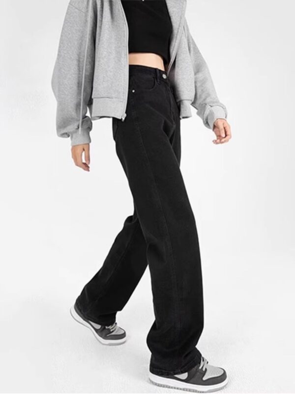 Plus Size Straight Black Jeans High Waist Wide Leg Pants - Image 6