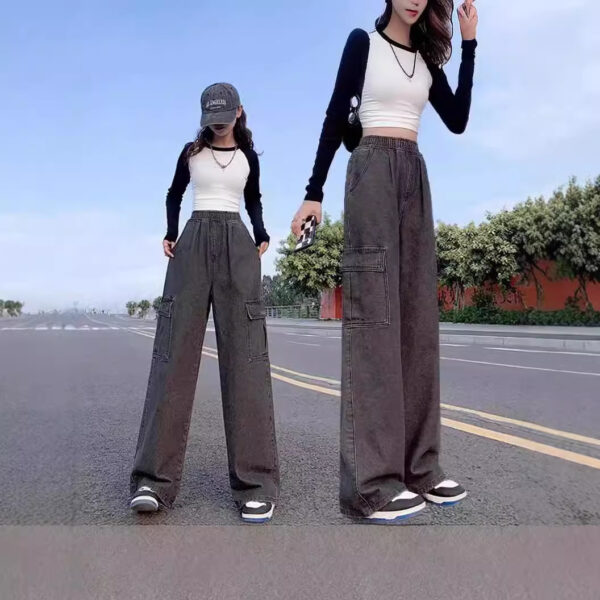 Plus Size Workwear Denim Trousers Wide Elastic High Waist Jeans - Image 2