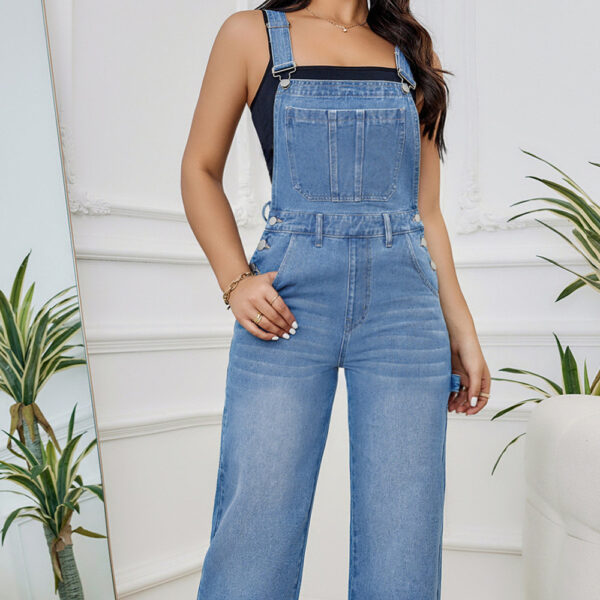 Women's Washed Denim Suspender Pants - Image 3