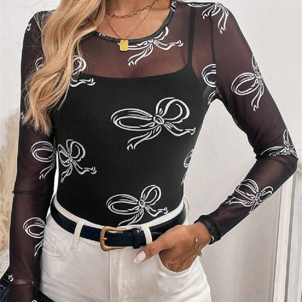 European And American Sexy Slim Fit Mesh See-through Long Sleeve - Image 4