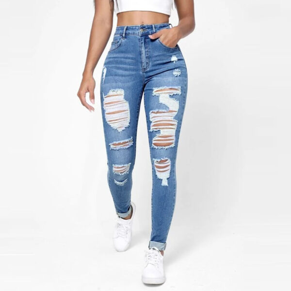 Skinny Jeans Women's High Waist Slim Fit Slimming Holes Skinny Pants - Image 2