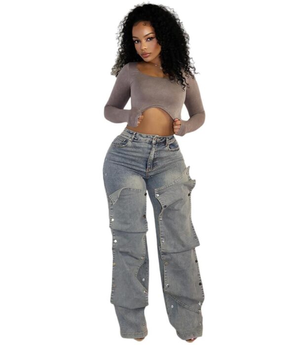 Women's Button High Waist Straight Jeans - Image 4