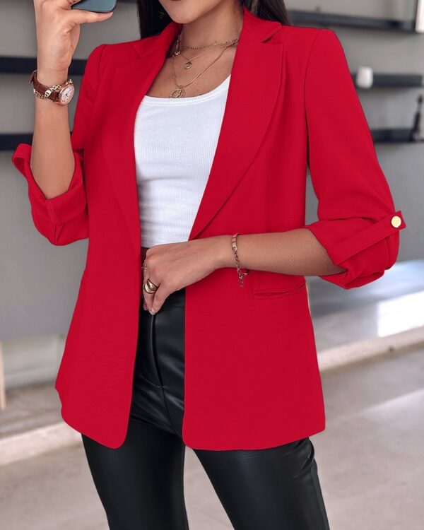 Women's Casual Rolled Sleeves Blazer With Pockets - Image 7