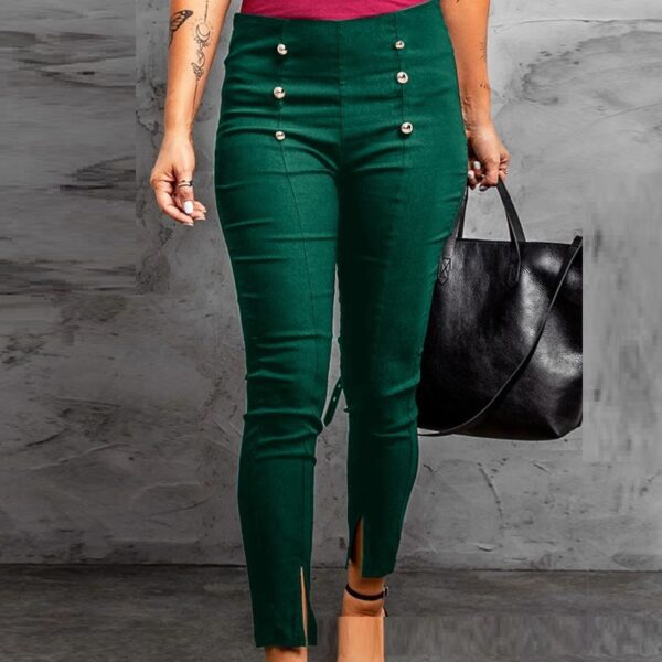 European And American Front Slit Rose Gold Mushroom Buckle Pencil Pants - Image 7