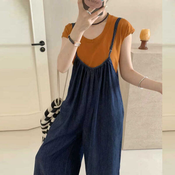 Denim Overalls Suit Loose Large Size Suspenders Jumpsuit Short Sleeve Two Piece Suit - Image 4
