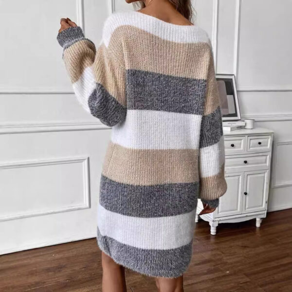 Women's Versatile Contrast Color Striped Dress Sweater - Image 5