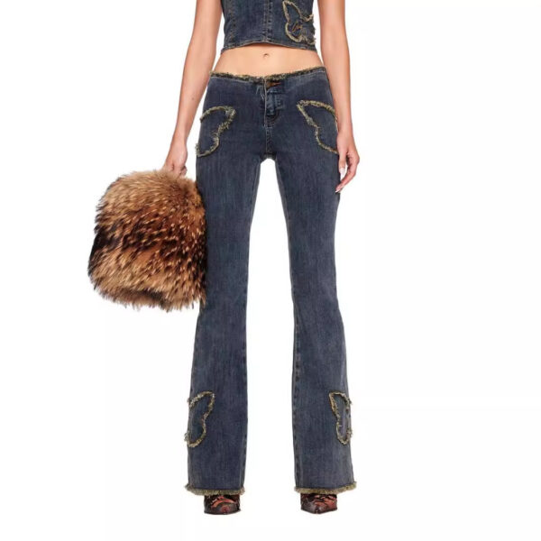 Female Butterfly Embroidered Slim Fit Retro Jeans - Image 4