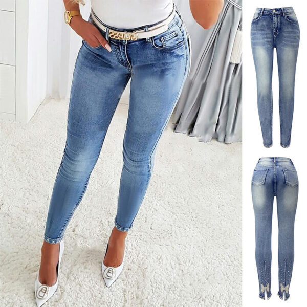 Women's Jeans European And American Trendy High Waist Beaded Skinny Tappered Pants - Image 8