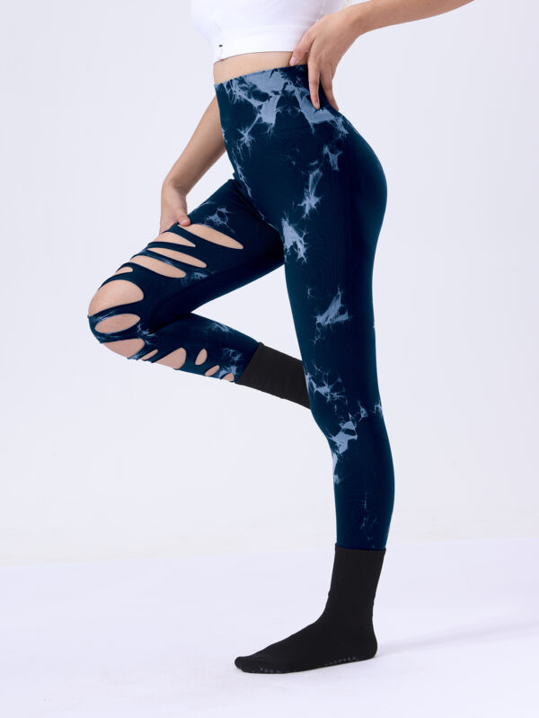 2 Pack Hollow Sexy High Elastic Women's Tie Dye Cutout Tights High Waist Workout Yoga Leggings, Scrunch Butt Lifting Elastic Pants, Tummy Control Butt Lifting Workout Yoga Athletic Pants - Image 4