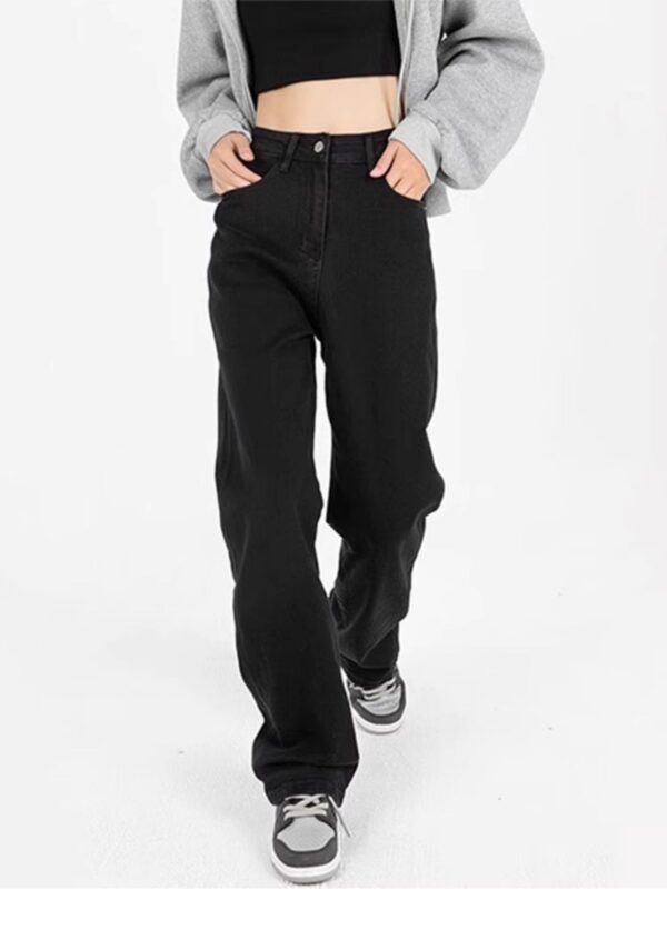 Plus Size Straight Black Jeans High Waist Wide Leg Pants - Image 5