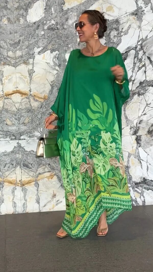 Women's Loose Round Neck Robe Long Sleeve Printed Dress - Image 3