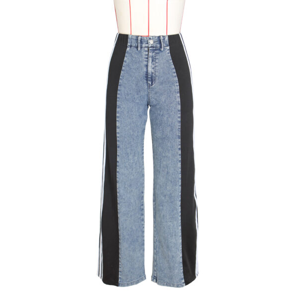 2024 Fashion Casual High Waist Elastic Straight Leg Trousers Three Stripe Patchwork Denim Wide Leg Pants Streetwear - Image 7