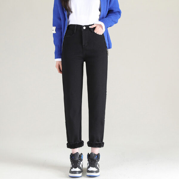 High Waist Thickened Fleece Padded Jeans Women Straight - Image 8
