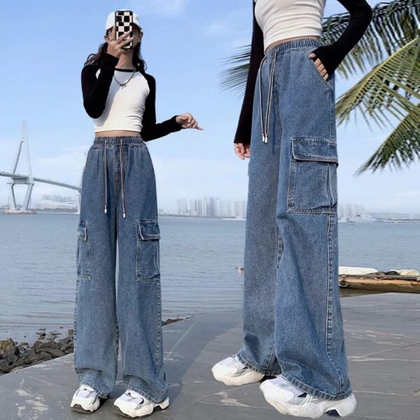 Plus Size Workwear Denim Trousers Wide Elastic High Waist Jeans - Image 7