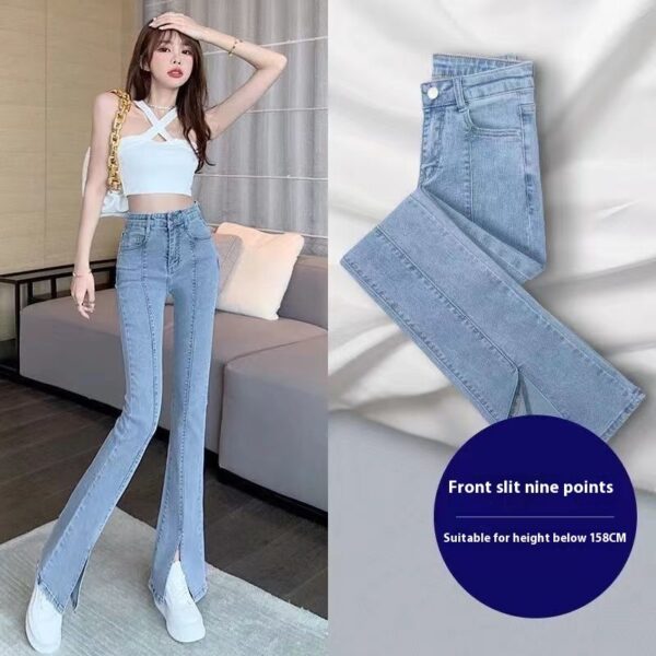 Light Color Flattering Slim Fit Slit Jeans Show High Shape - Image 2