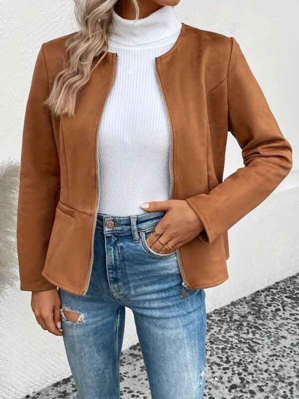 FallWinter Slim Slimming Temperament Commute Zip Long Sleeve Coat - Image 9