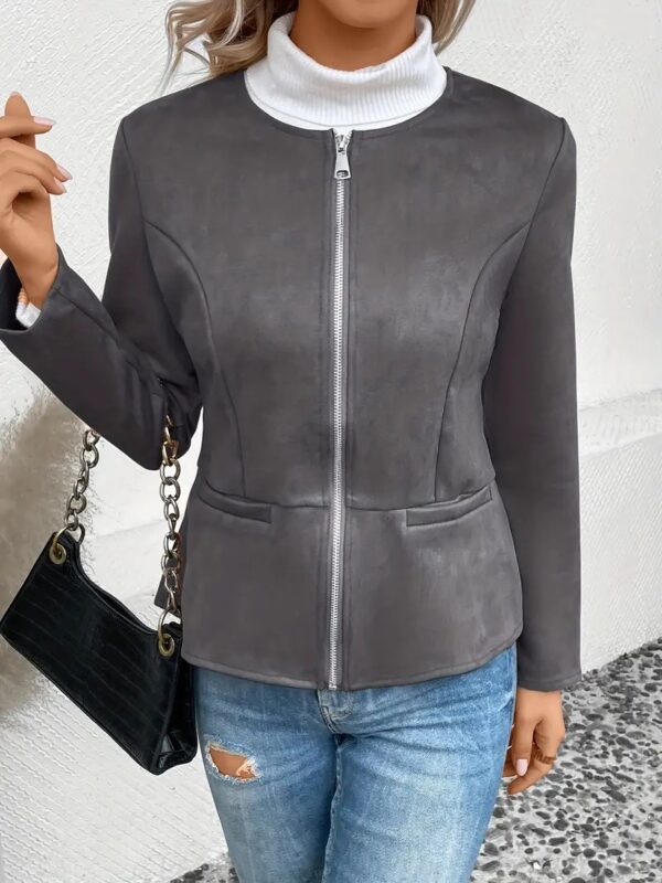 FallWinter Slim Slimming Temperament Commute Zip Long Sleeve Coat - Image 3