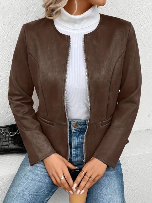 FallWinter Slim Slimming Temperament Commute Zip Long Sleeve Coat - Image 5