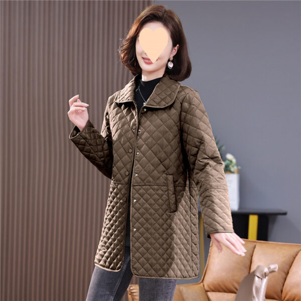 Women's Mid-length Plus Size Diamond Plaid Cotton-padded Jacket - Image 9