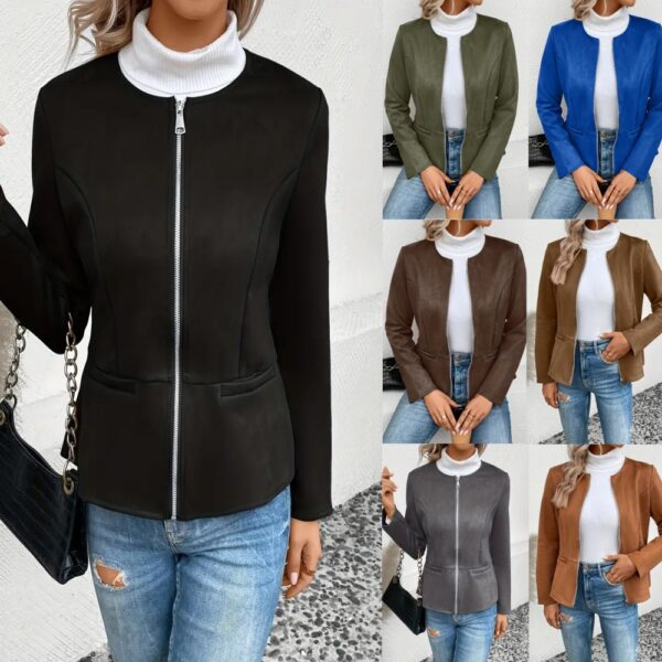 FallWinter Slim Slimming Temperament Commute Zip Long Sleeve Coat