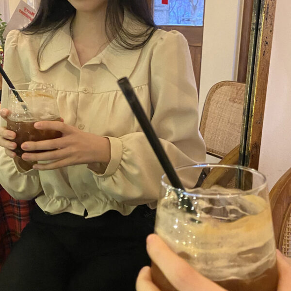 Fashion French Short Puff Sleeve Shirt Women - Image 3
