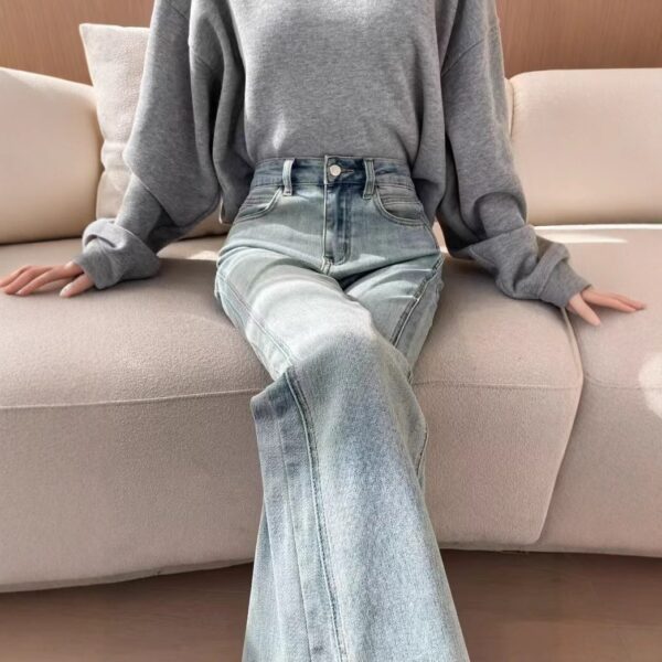 High Waist Slim Fit Slimming Light Blue Split Flared Pants - Image 5