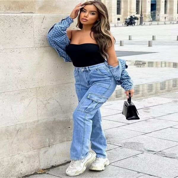 Cargo Jeans Women's Spring And Autumn Multi-pocket Wide-leg Casual Pants - Image 4