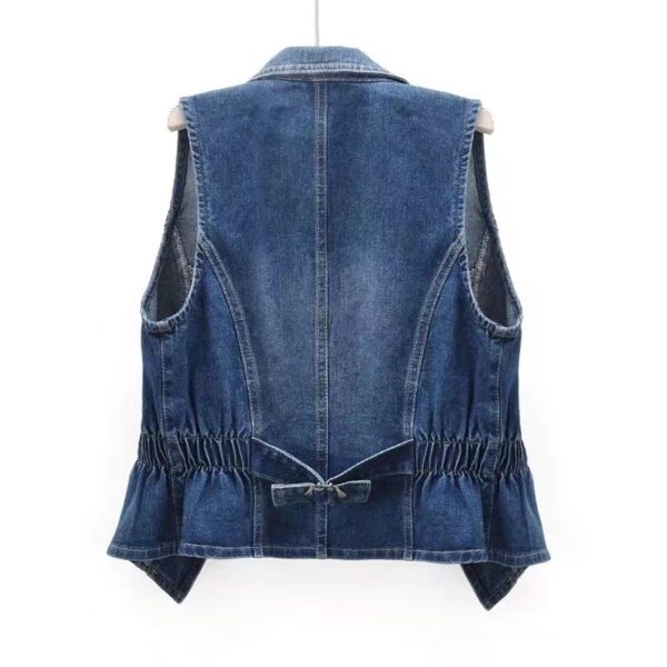 National Style Buckle Slim Suit Collar Denim Vest - Image 4