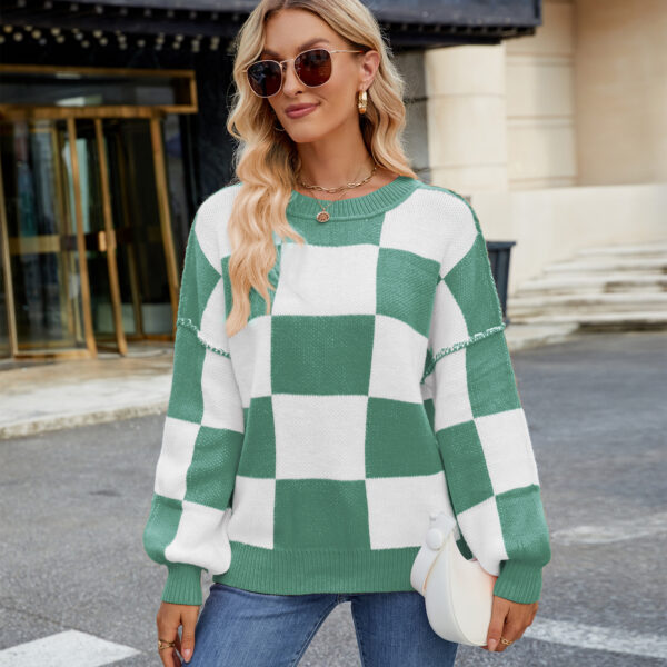 Women's Casual Plaid Color Matching Sweater - Image 2