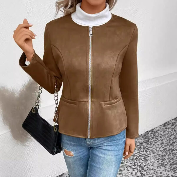 FallWinter Slim Slimming Temperament Commute Zip Long Sleeve Coat - Image 4