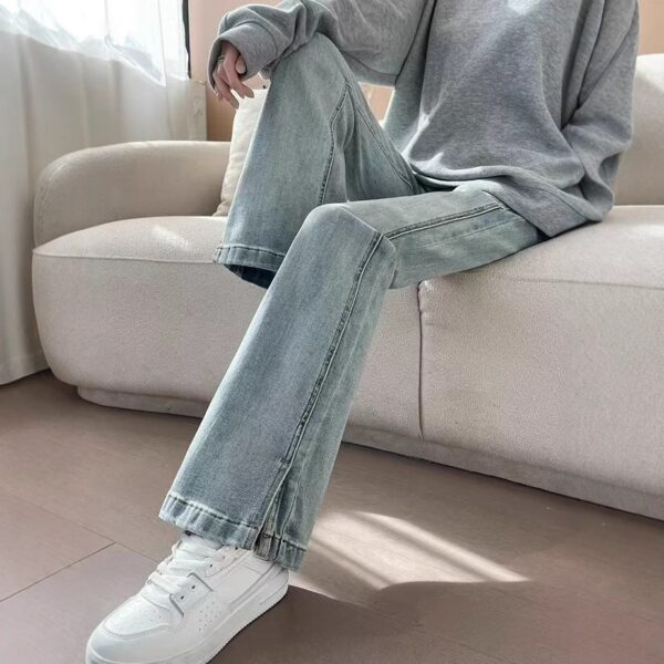 High Waist Slim Fit Slimming Light Blue Split Flared Pants - Image 3