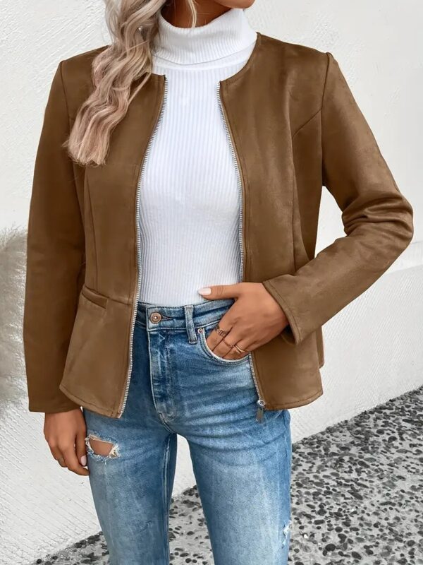 FallWinter Slim Slimming Temperament Commute Zip Long Sleeve Coat - Image 8