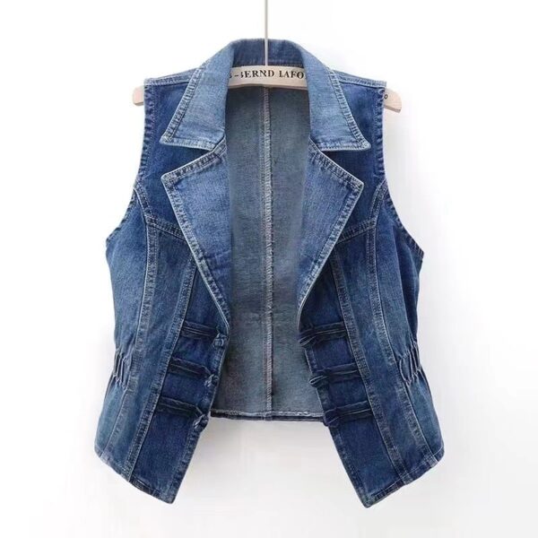 National Style Buckle Slim Suit Collar Denim Vest - Image 3