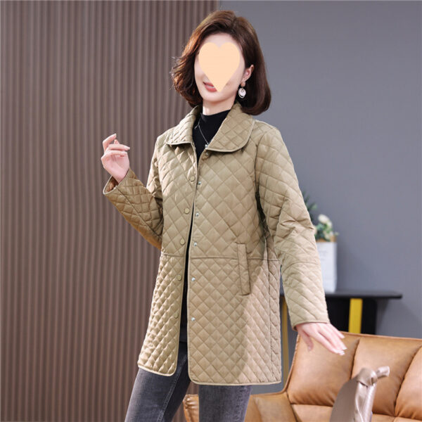 Women's Mid-length Plus Size Diamond Plaid Cotton-padded Jacket - Image 5
