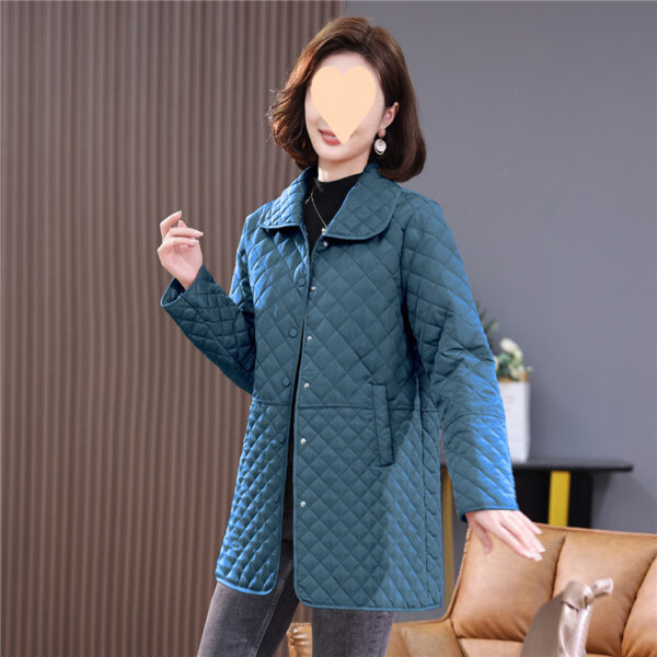 Women's Mid-length Plus Size Diamond Plaid Cotton-padded Jacket - Image 10