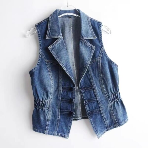 National Style Buckle Slim Suit Collar Denim Vest - Image 5