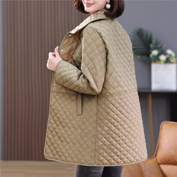 Women's Mid-length Plus Size Diamond Plaid Cotton-padded Jacket - Image 8