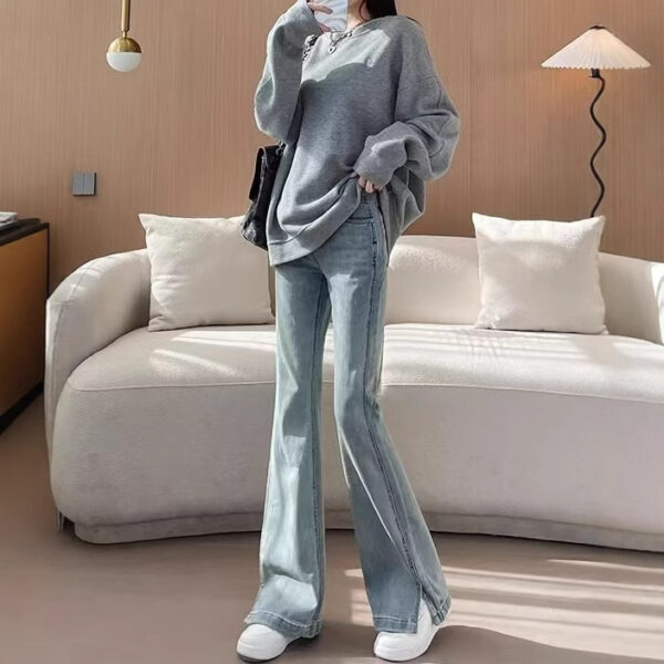 High Waist Slim Fit Slimming Light Blue Split Flared Pants - Image 2