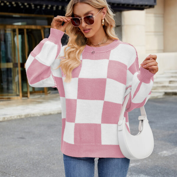 Women's Casual Plaid Color Matching Sweater - Image 6