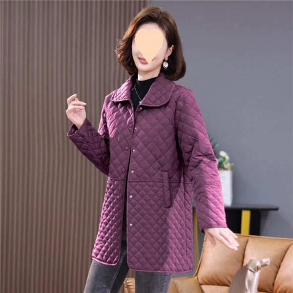 Women's Mid-length Plus Size Diamond Plaid Cotton-padded Jacket - Image 4
